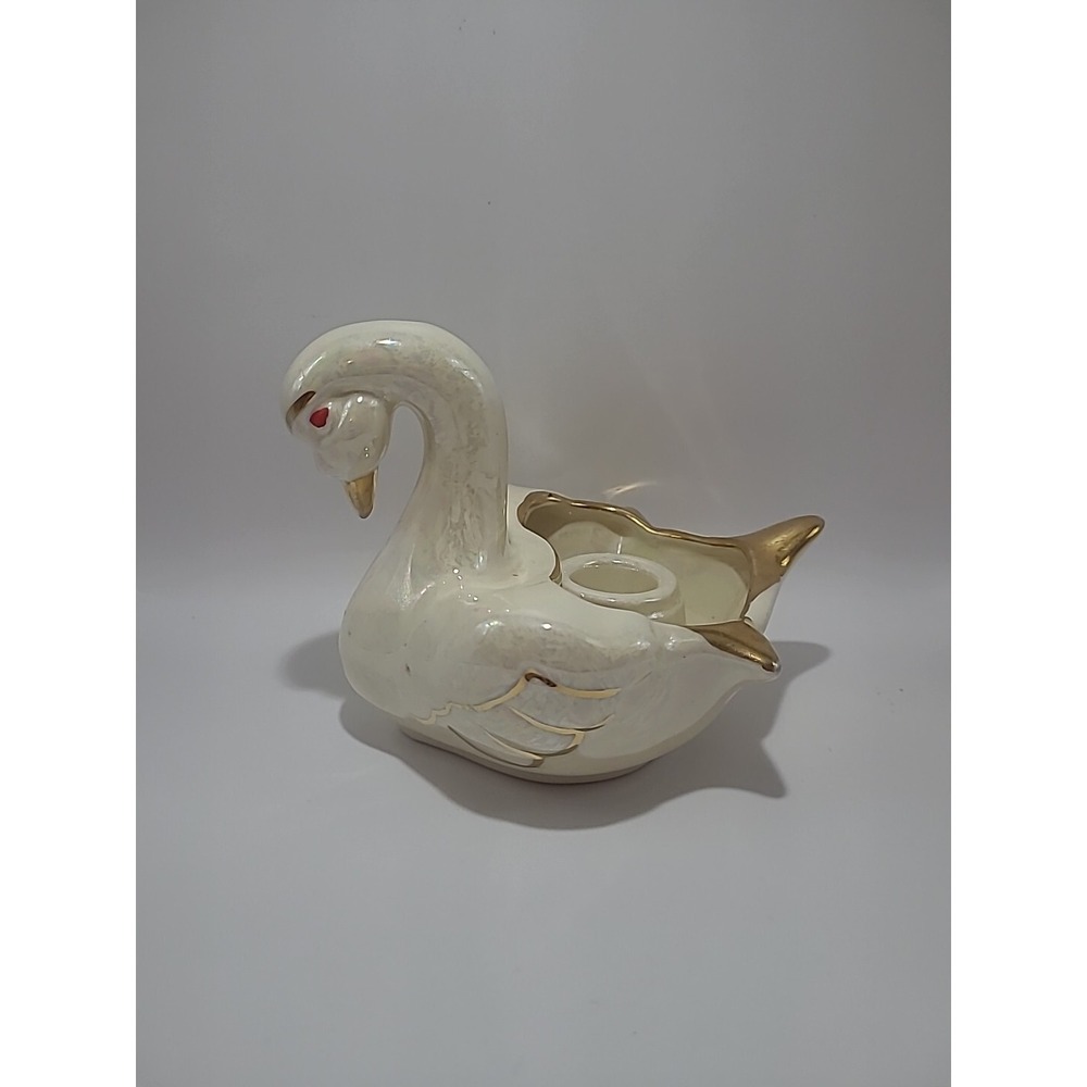 Small‎ Lusterware Swan Candle Holder Pearl China Co Hand Decorated 22KT Gold USA